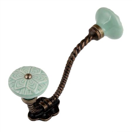 Sage Green Wheel Flower Ceramic Antique Rope Iron Hook